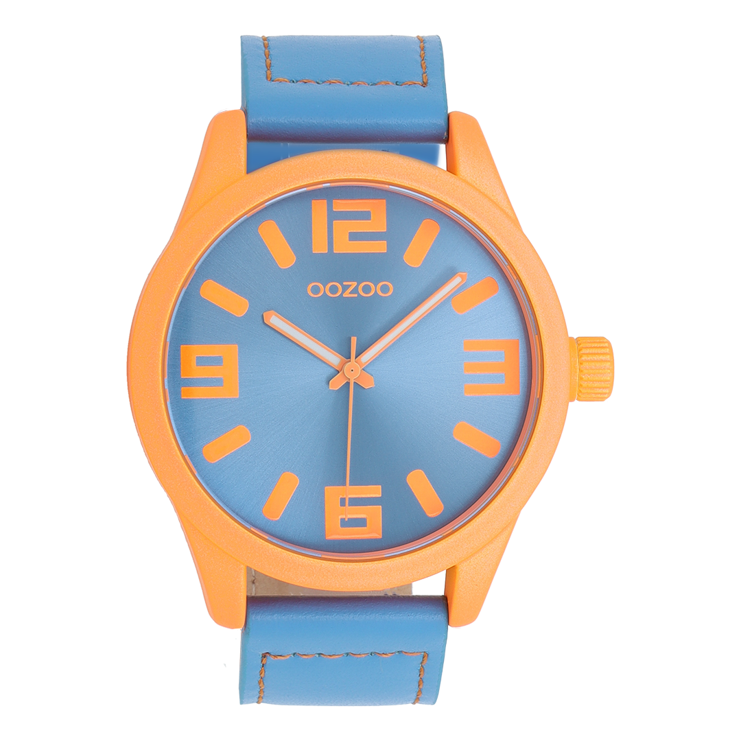 Orange watch with blue leather strap – C0911