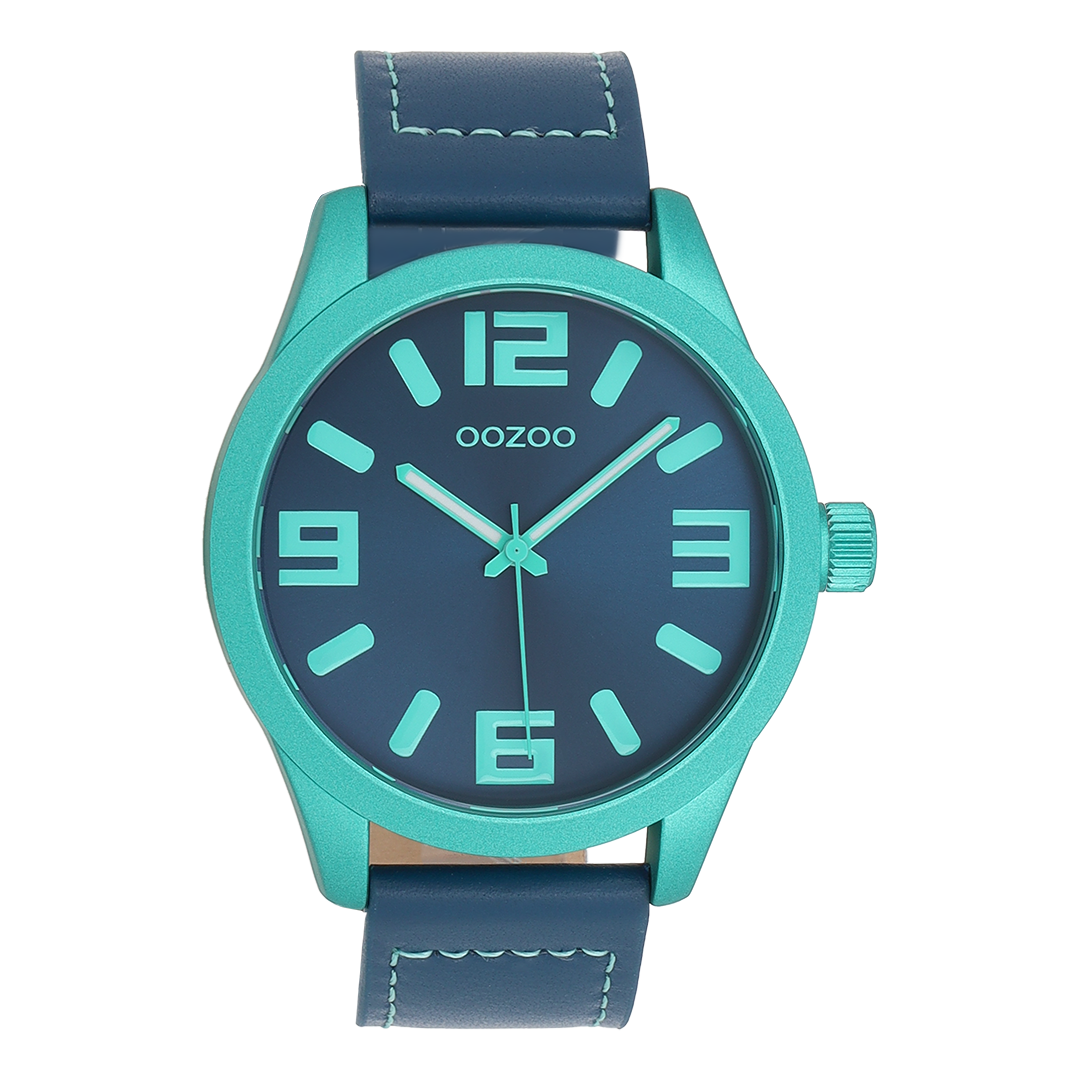 Aqua green OOZOO watch with dark blue leather strap - C0912