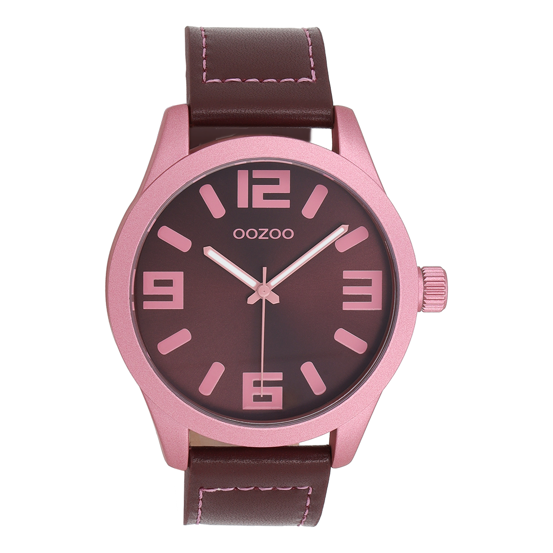 Pink OOZOO watch with bordeaux leather strap - C0916