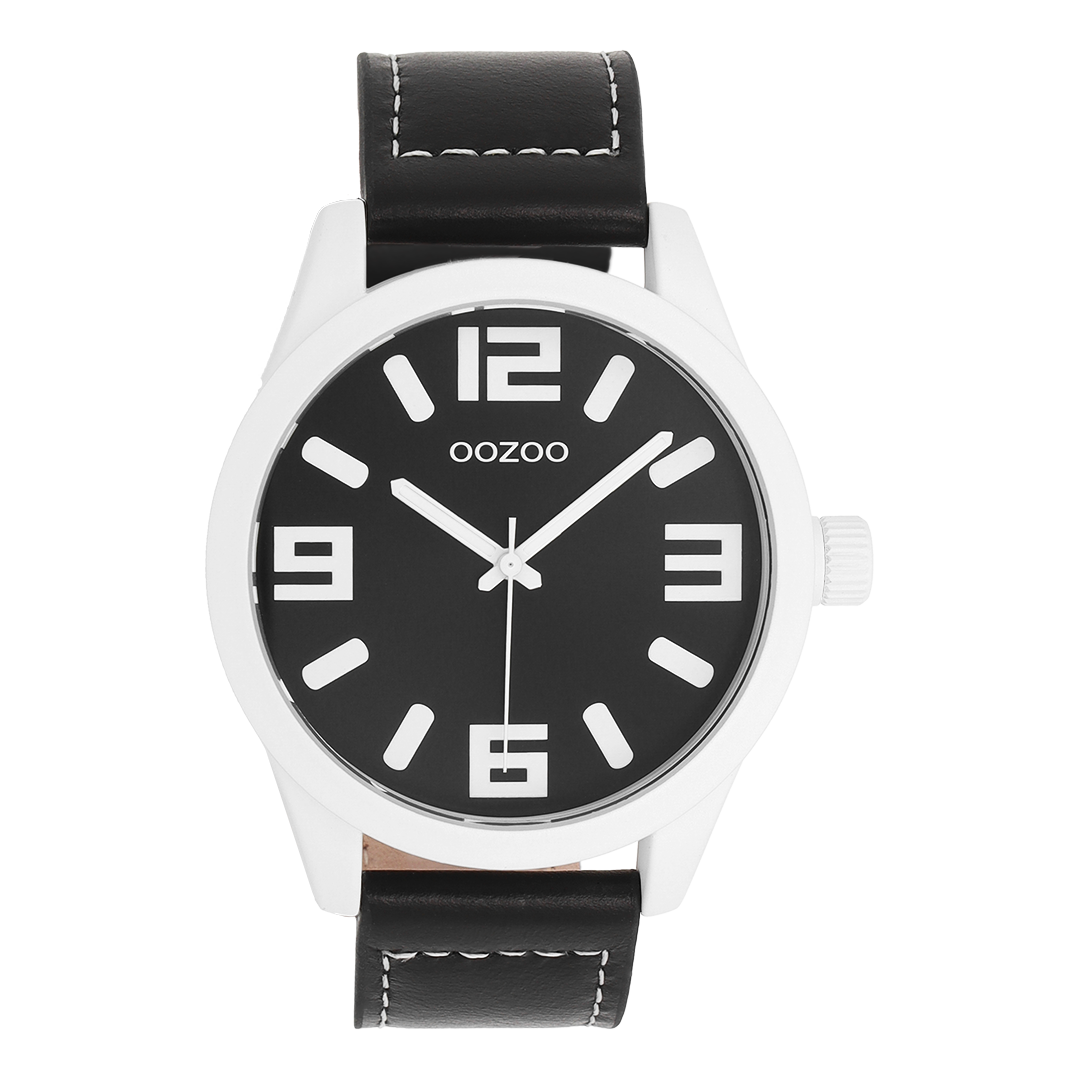 White OOZOO watch with black leather strap - C0918