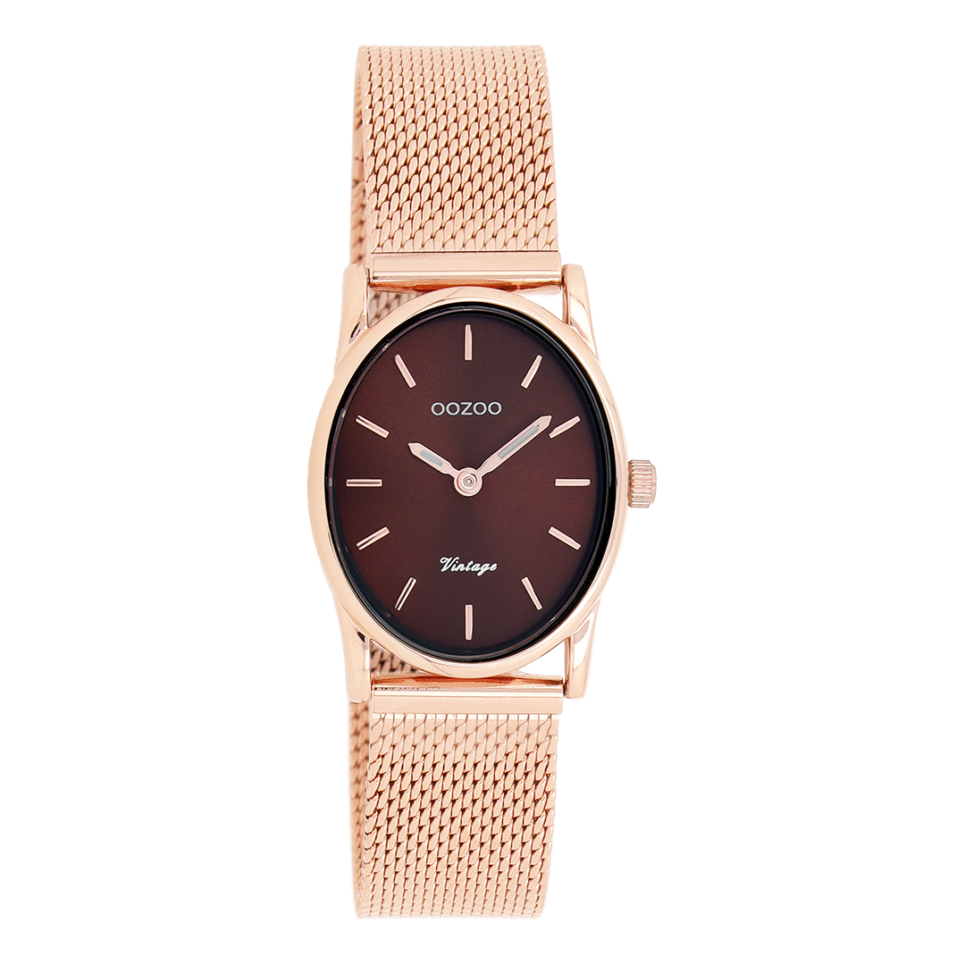 Rose gold coloured OOZOO watch with metal mesh bracelet - C10968