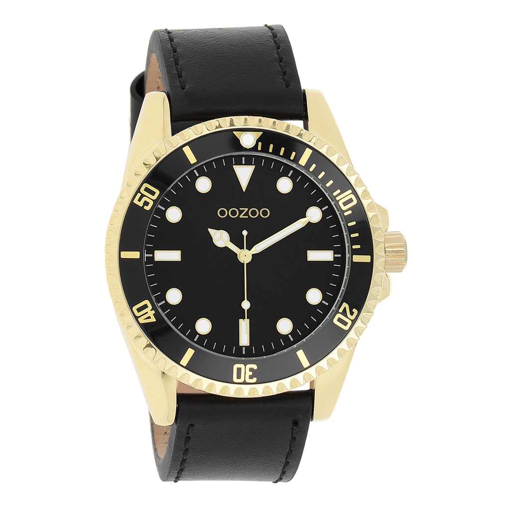 Gold coloured OOZOO watch with black leather strap - C11115