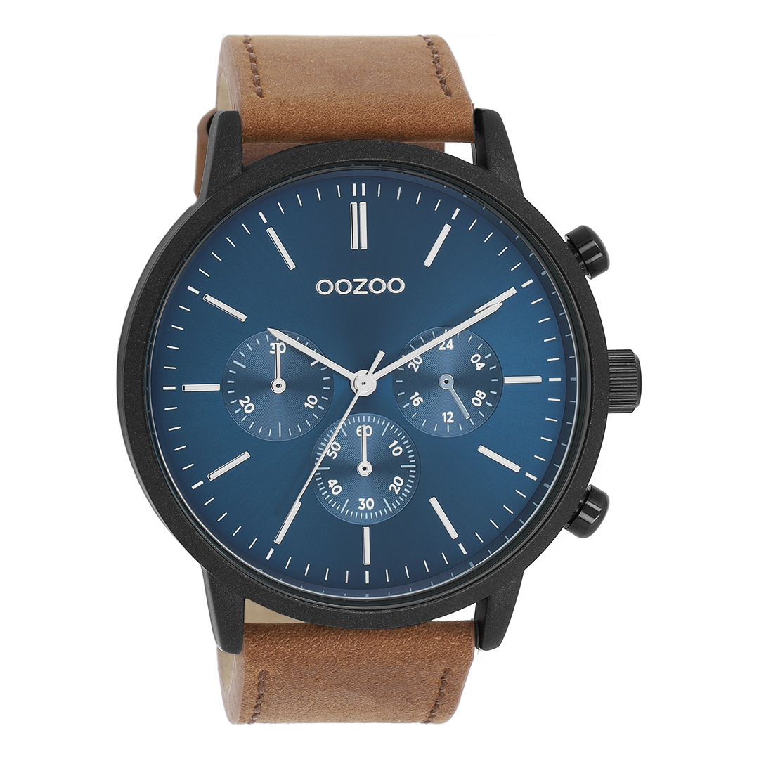 Black OOZOO watch with brown leather strap - C11202