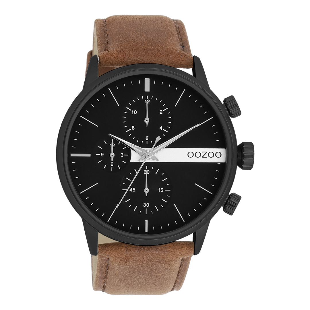 Black OOZOO watch with brown leather strap - C11223