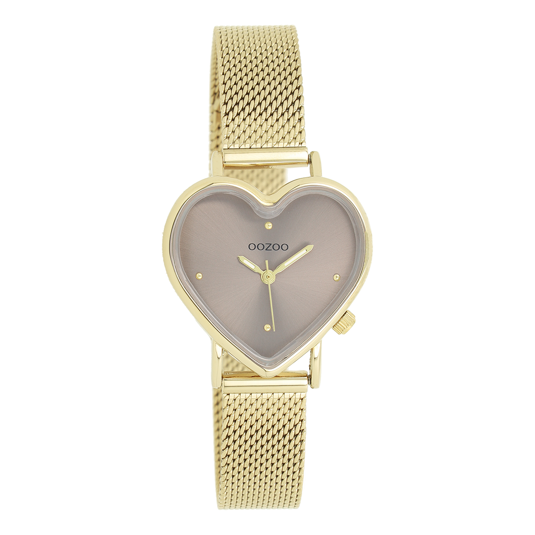 Gold coloured OOZOO watch with metal mesh bracelet - C11416