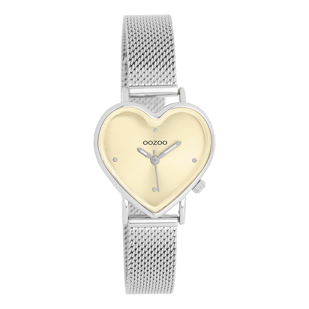 Silver coloured OOZOO watch with metal mesh bracelet - C11443
