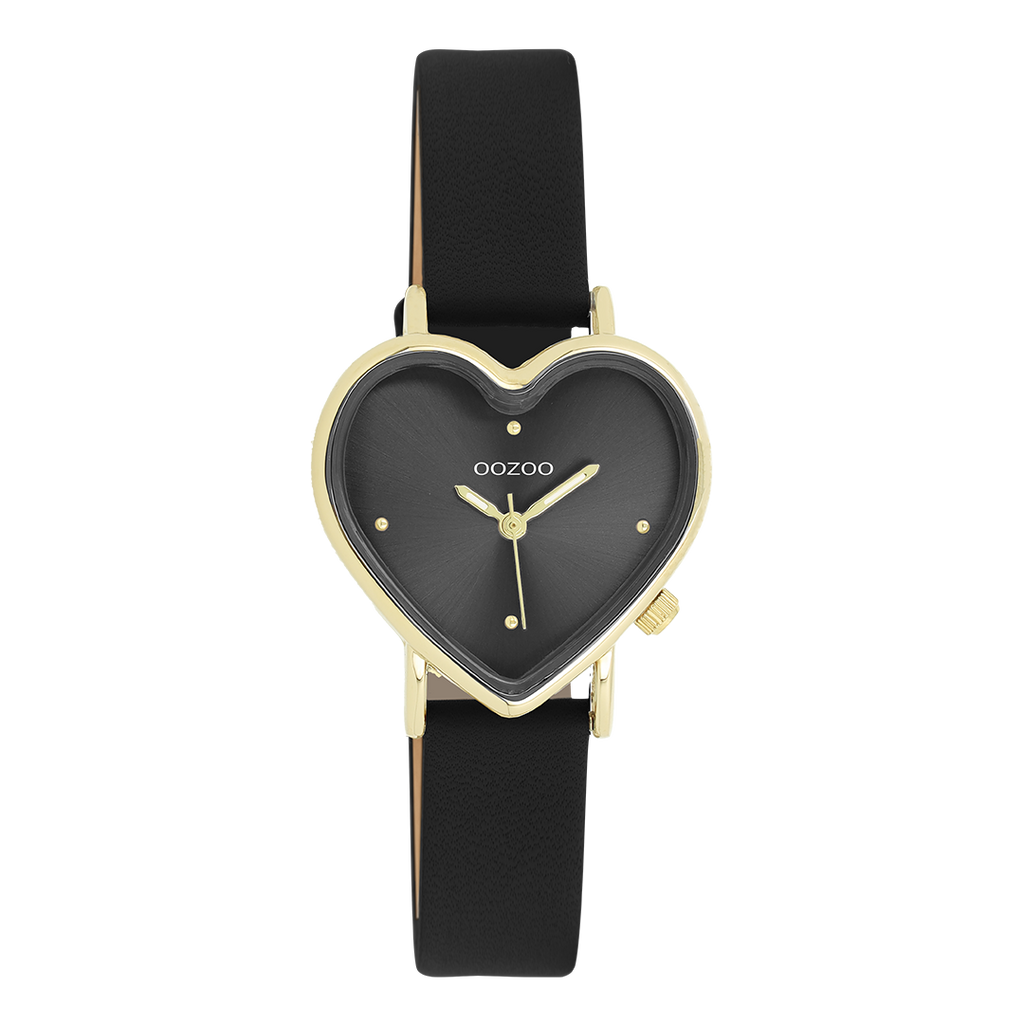 Gold coloured OOZOO watch with black leather strap - C11452