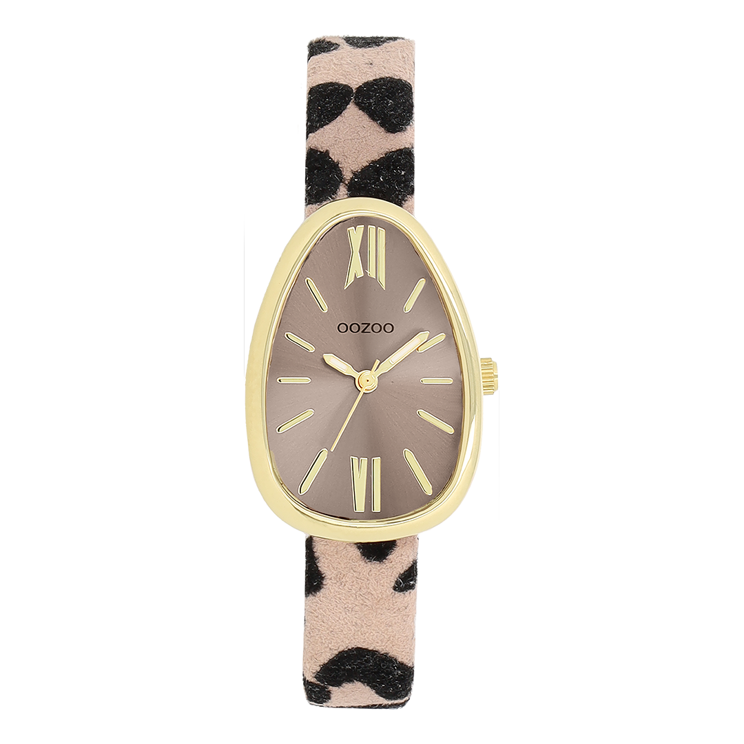 Gold coloured OOZOO watch with brown/black leather strap - C11638
