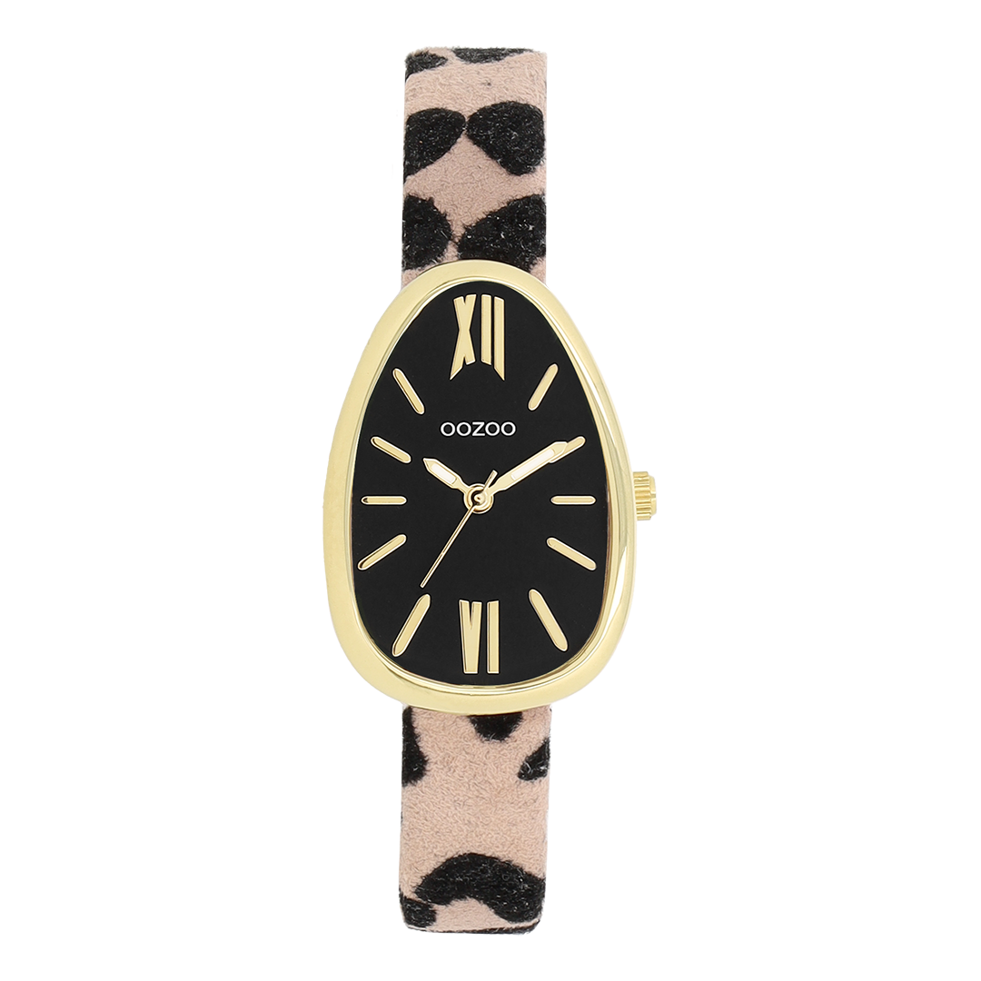 Gold coloured OOZOO watch with brown/black leather strap - C11639
