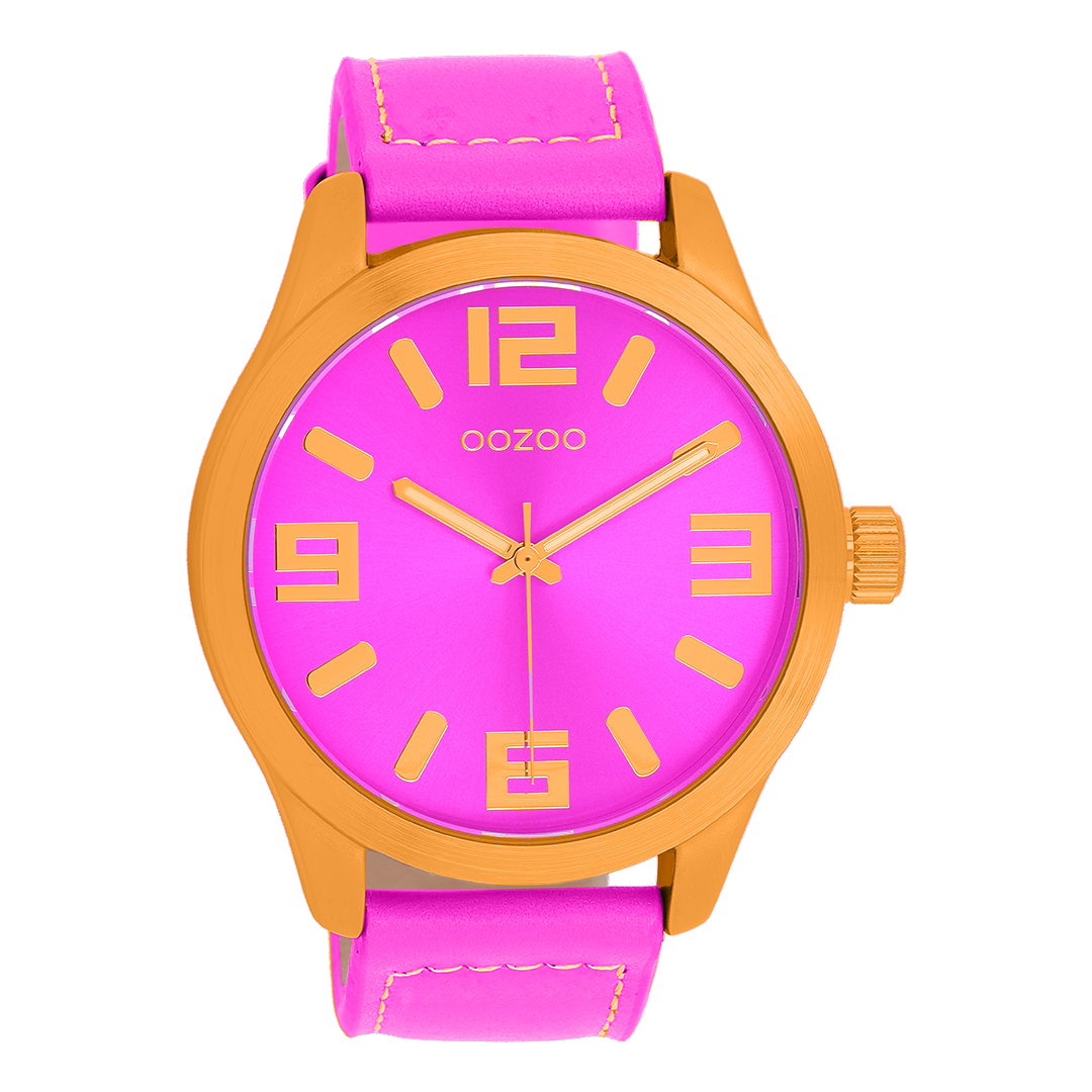 Fluo orange OOZOO watch with fluo pink leather strap – C11650