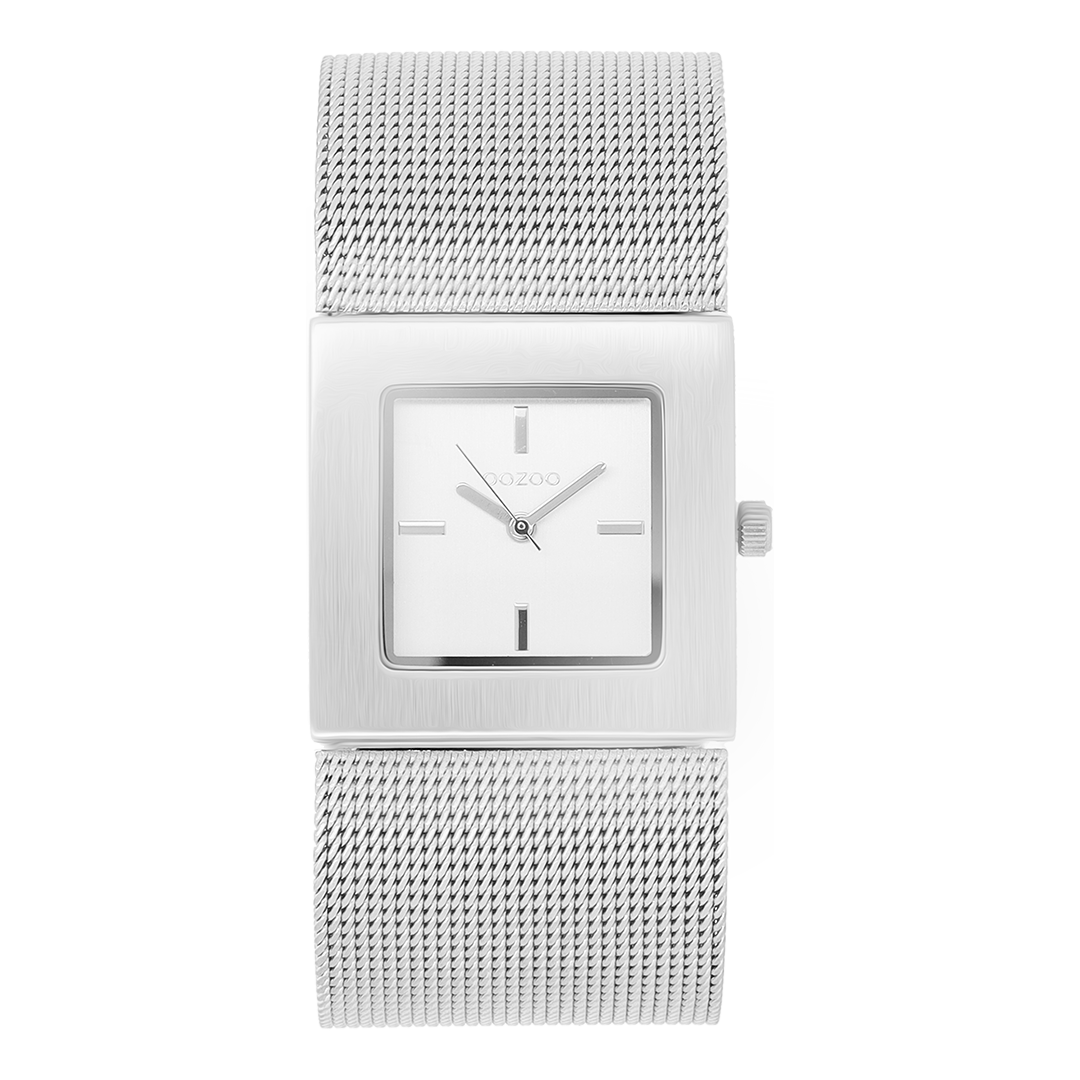 Silver coloured OOZOO watch with metal mesh bracelet - C2000