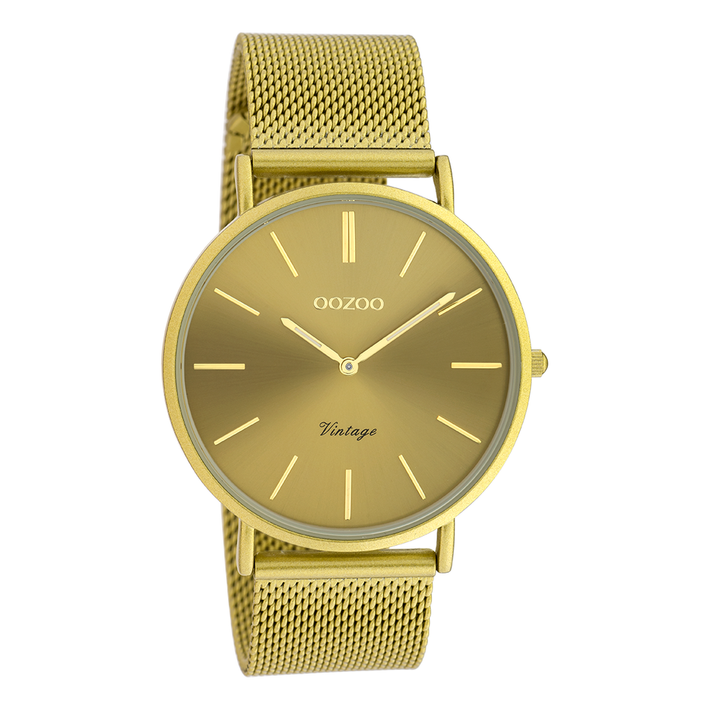 Mosterd gele OOZOO horloge met metalen mesh armband - C20000