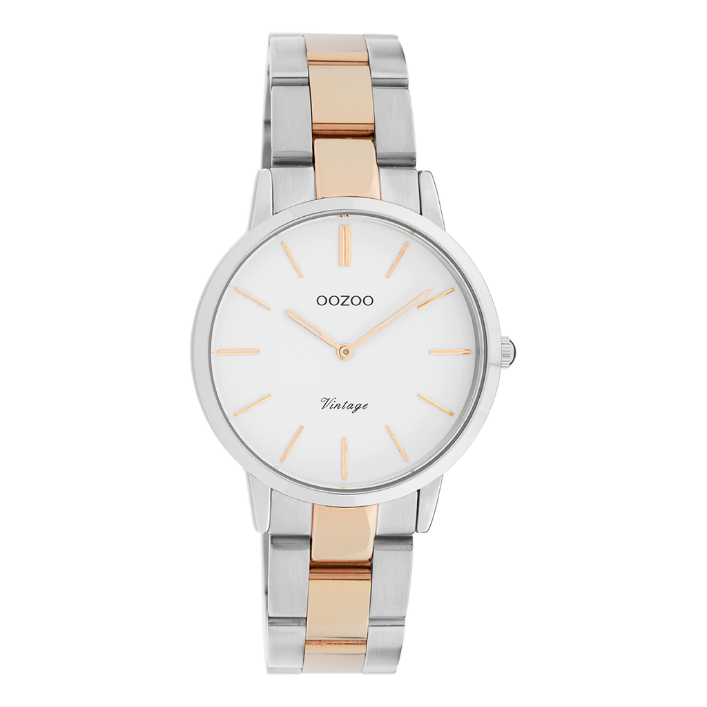 Silver coloured OOZOO watch with silver/rose gold coloured stainless steel bracelet - C20045