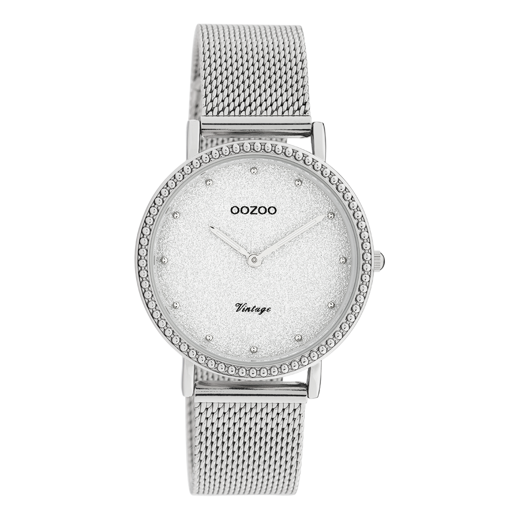 Silver coloured OOZOO watch with metal mesh bracelet - C20051