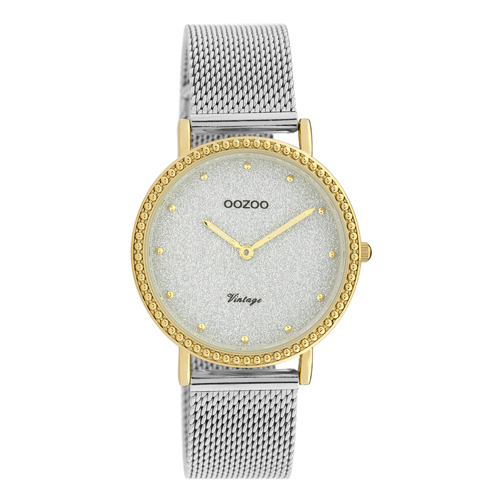 Gold coloured OOZOO watch with silver coloured metal mesh bracelet - C20053