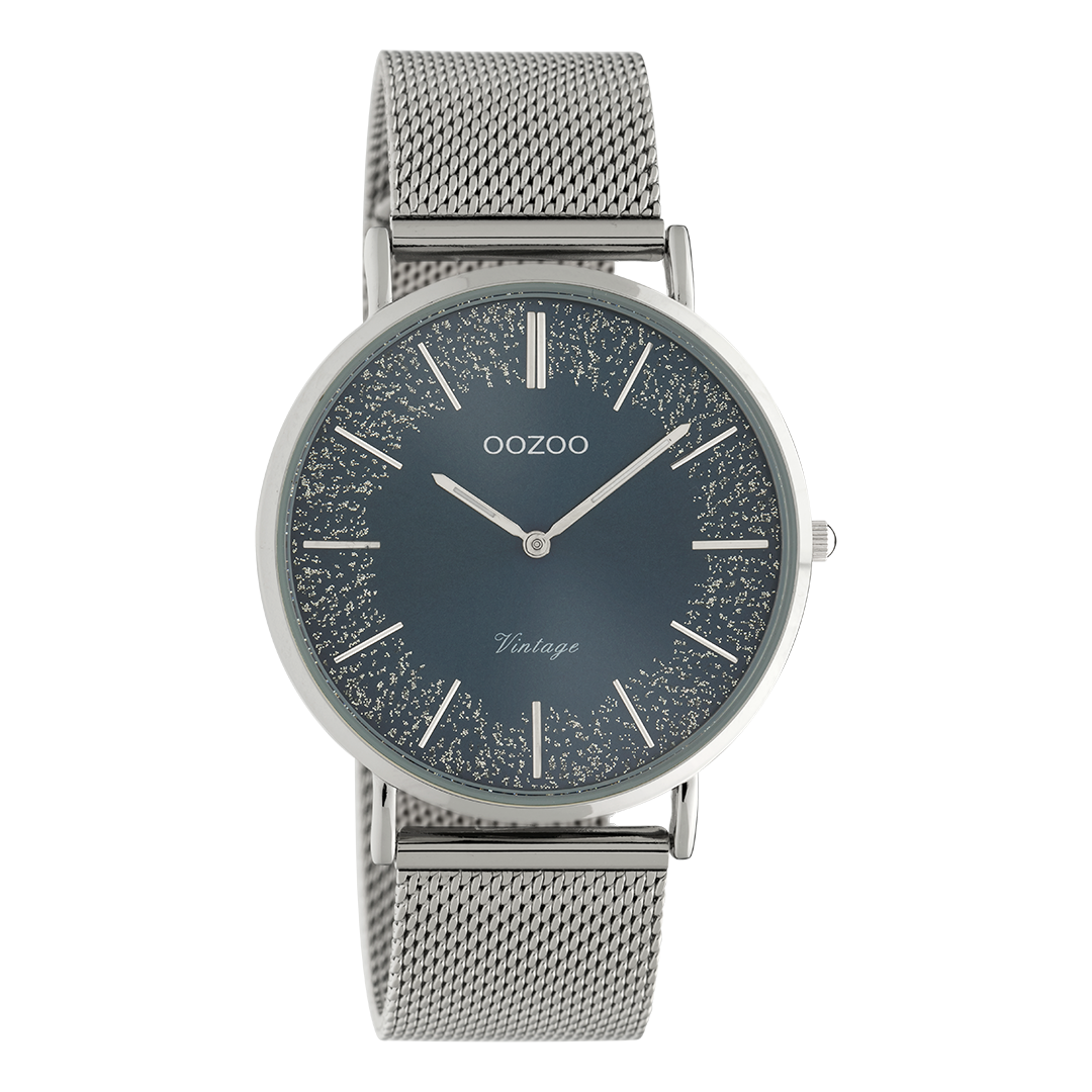 OOZOO Montre en couleur argent avec bracelet en mesh en couleur argent - C20134