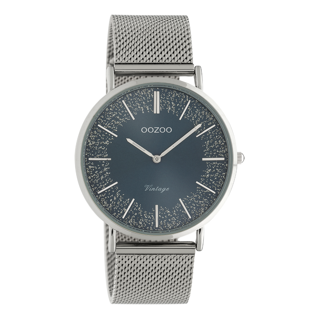 Silver coloured OOZOO watch with metal mesh bracelet - C20134