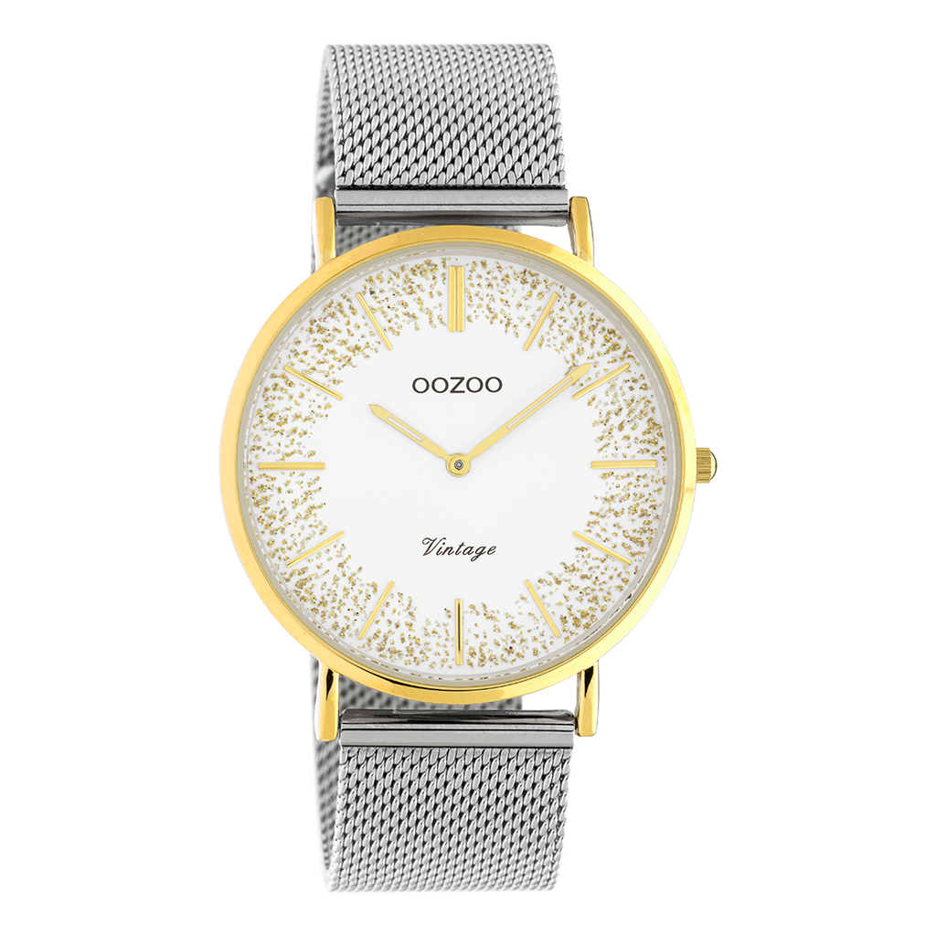 Gold coloured OOZOO watch with silver coloured metal mesh bracelet - C20135