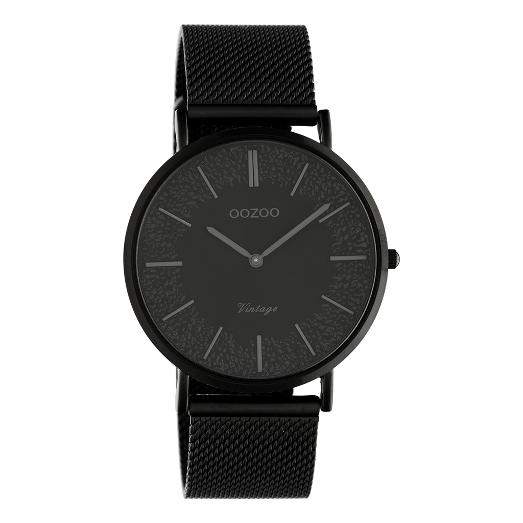Black OOZOO watch with black metal mesh bracelet - C20144