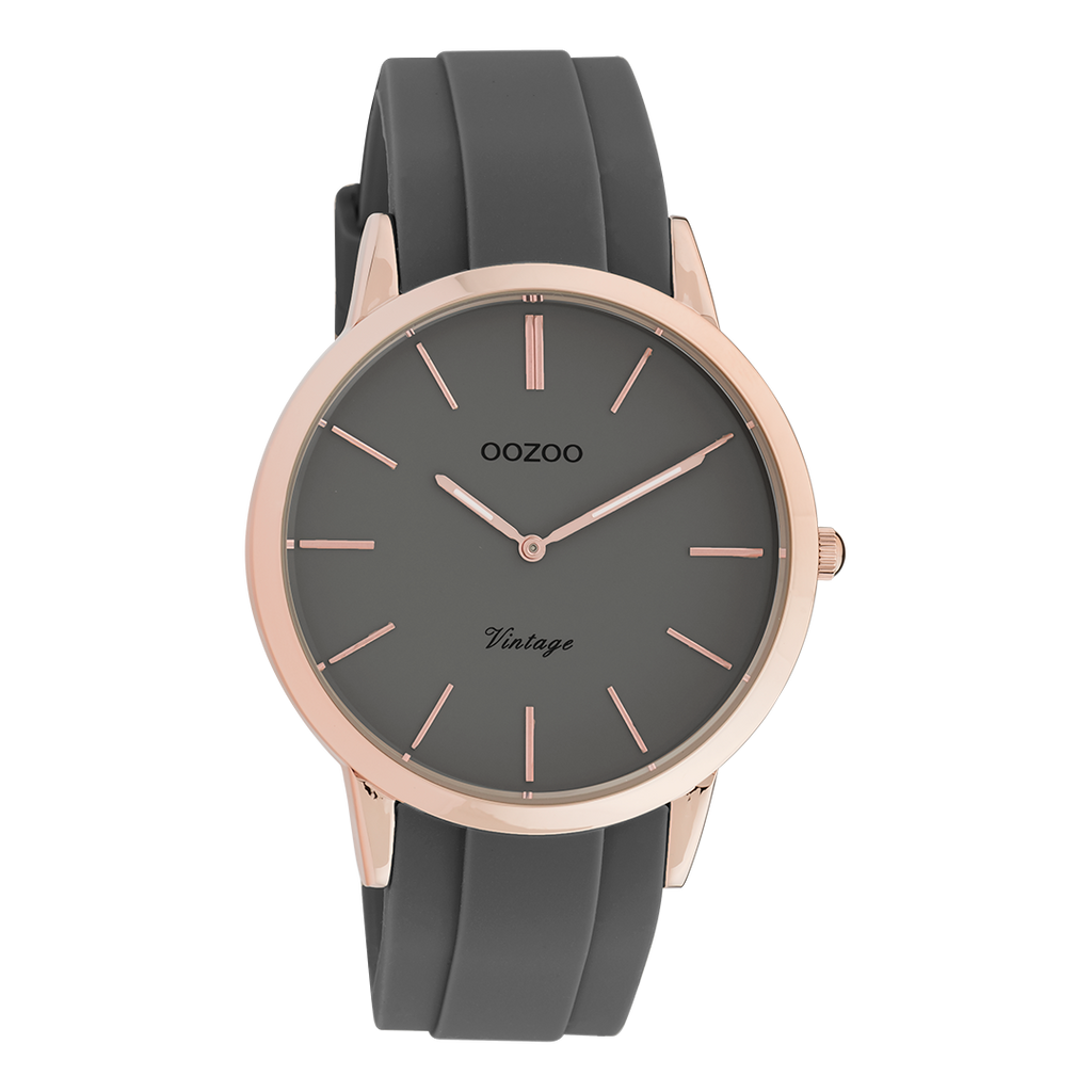 Rose gold coloured OOZOO watch with dark grey rubber strap - C20172