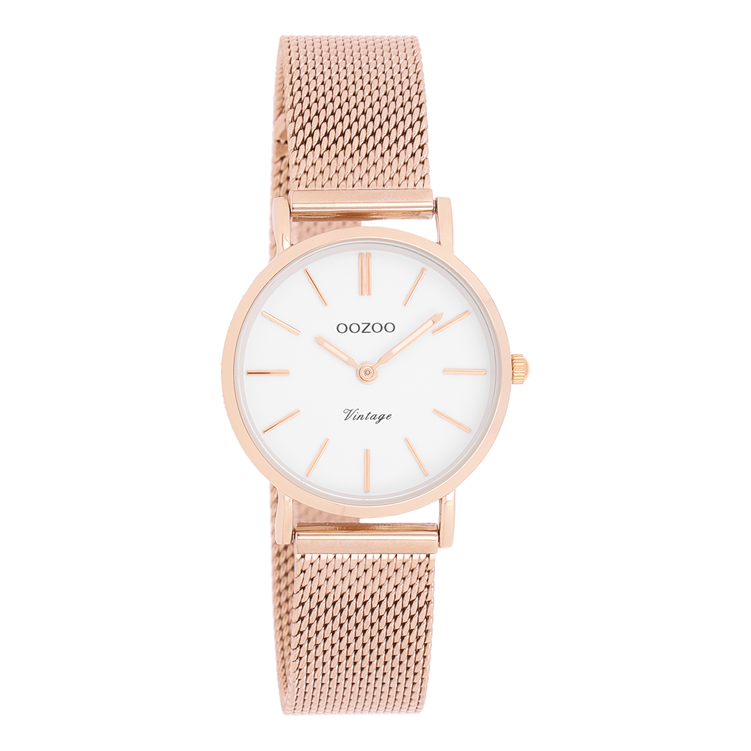Rose gold coloured OOZOO watch with metal mesh bracelet - C20233