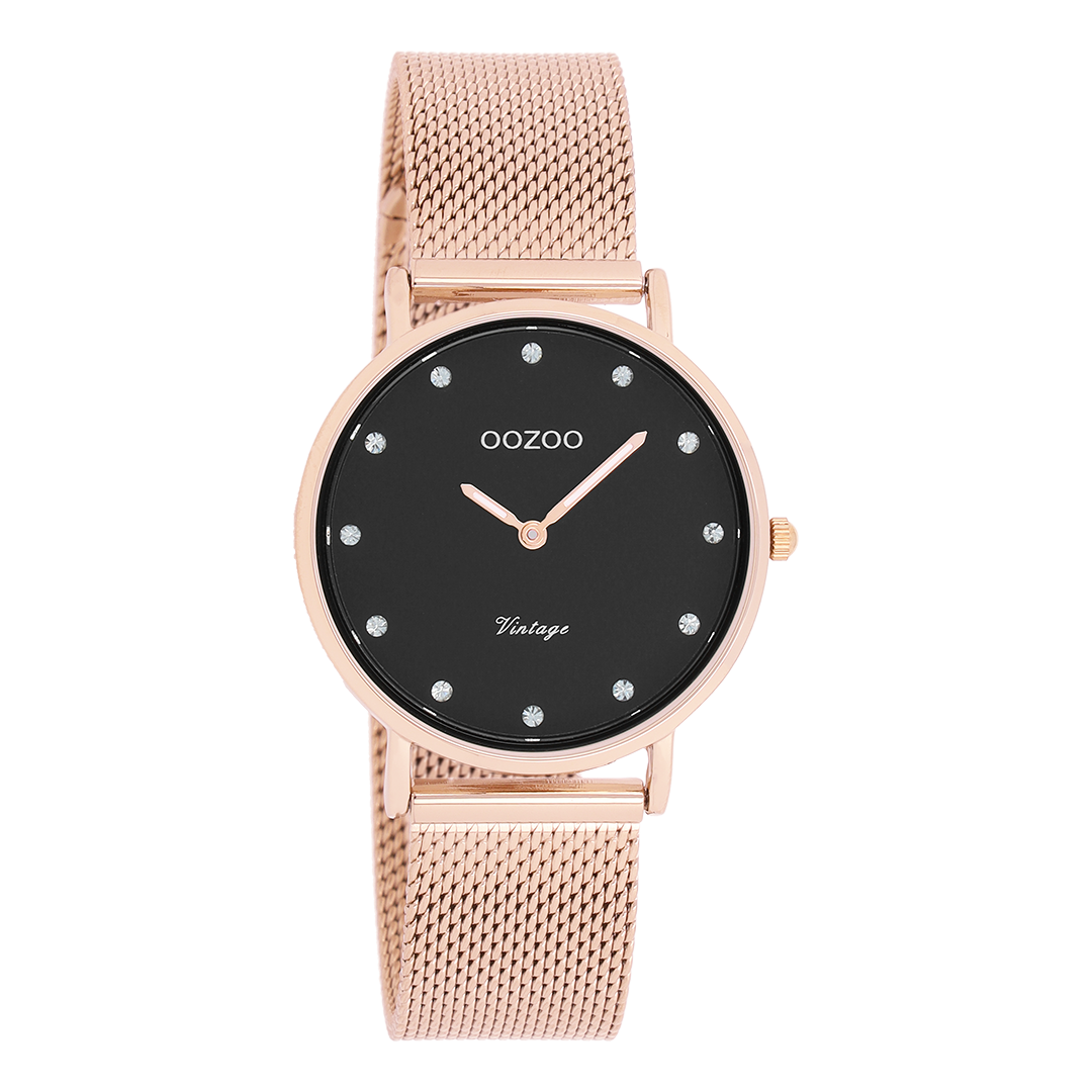 OOZOO Montre en couleur or rose avec bracelet en mesh en couleur or rose - C20244