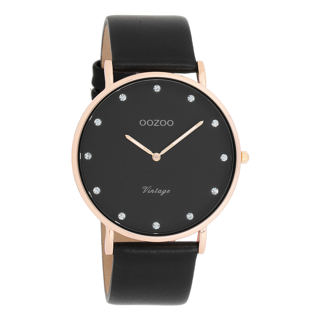 Oro rosa OOZOO Guarda con cinturino in pelle nera - C20249
