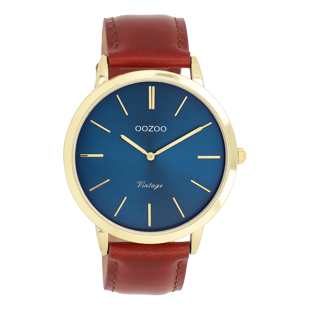Gold coloured OOZOO watch with brown leather strap - C20388