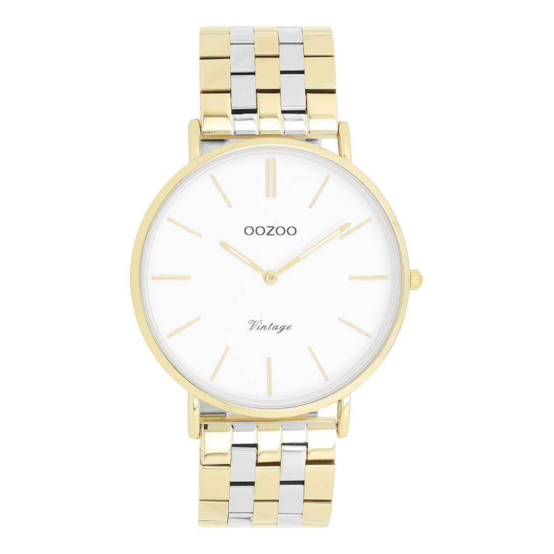 Gold coloured OOZOO watch with silver coloured/gold stainless steel bracelet - C20402