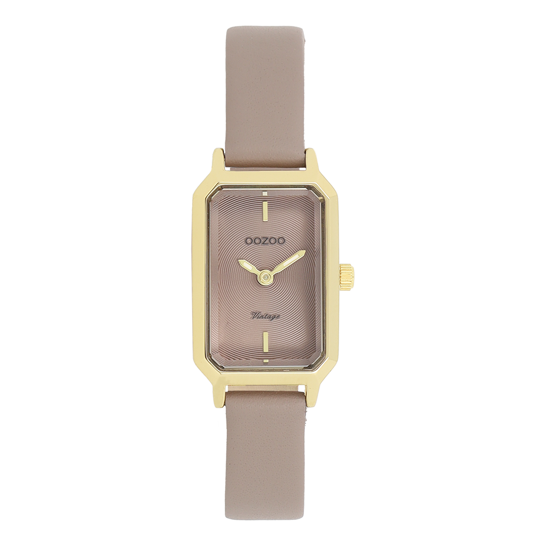 Gold coloured OOZOO watch with taupe leather strap - C20420