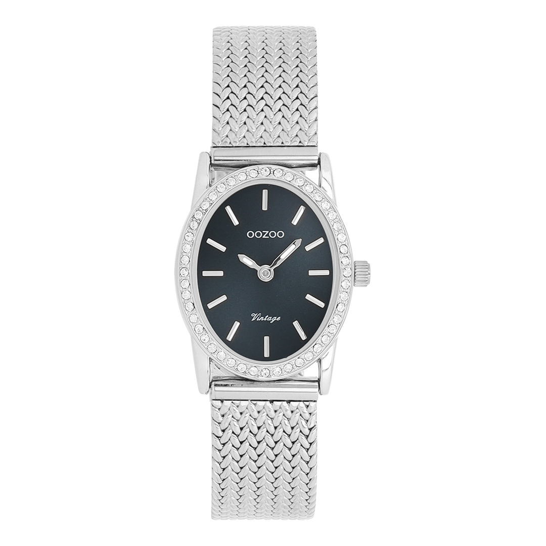Silver coloured OOZOO watch with metal v-mesh bracelet - C20431