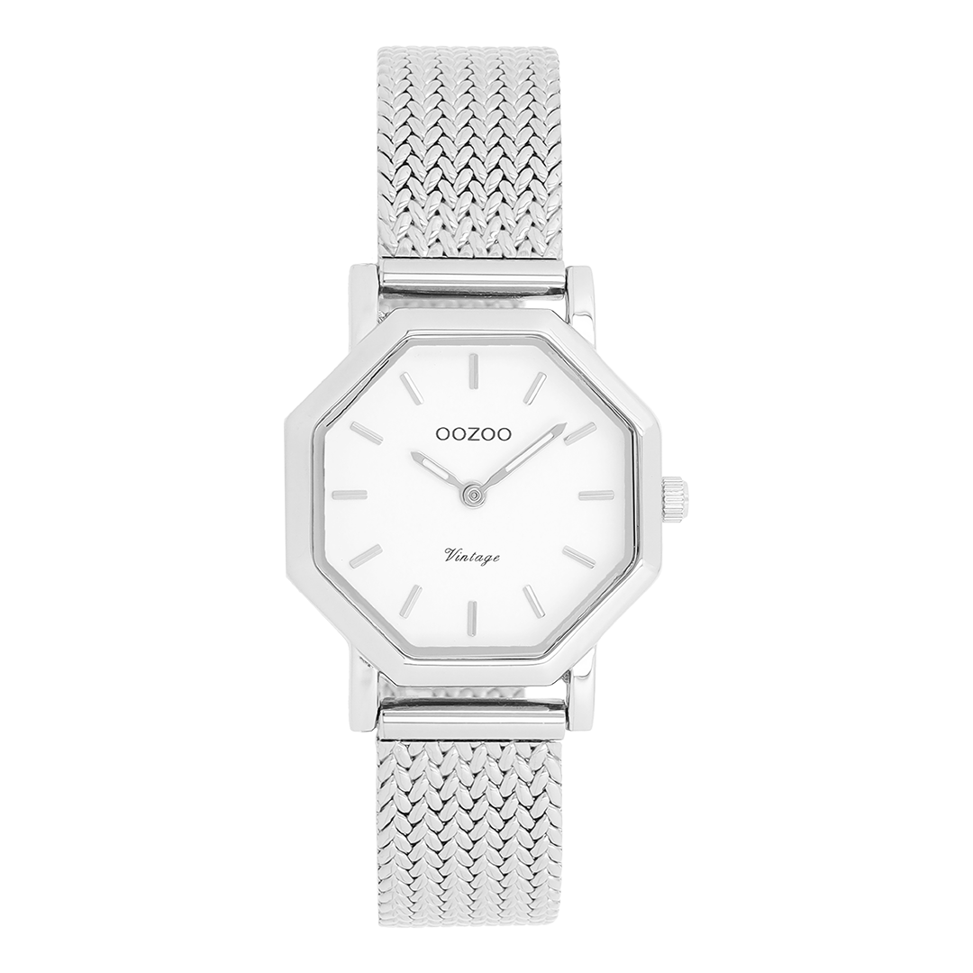 Silver coloured OOZOO watch with metal v-mesh bracelet - C20435