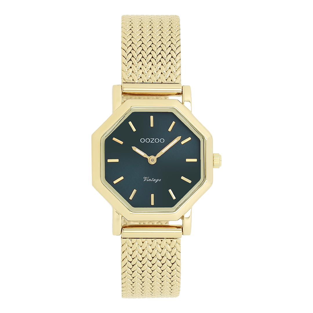 Gold coloured OOZOO watch with metal v-mesh bracelet - C20438