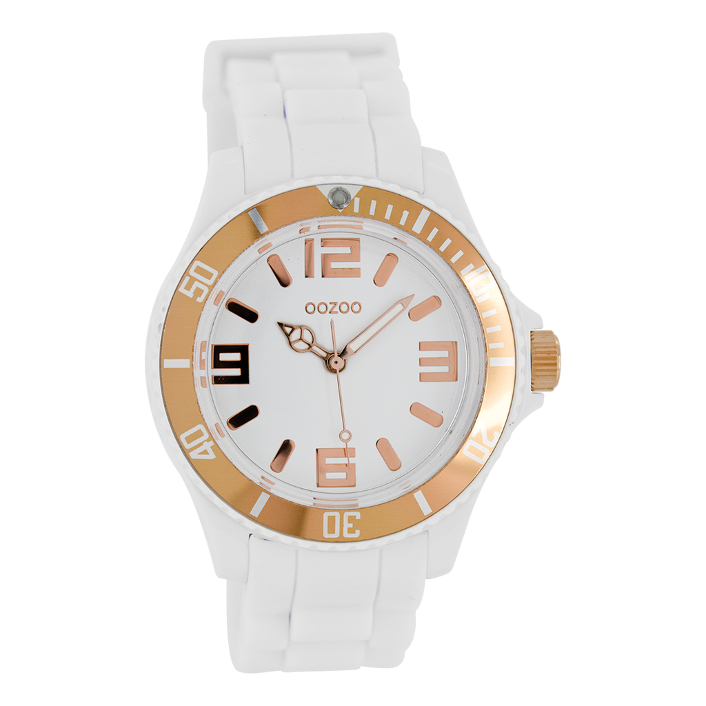 White OOZOO watch with white rubber strap - C4171