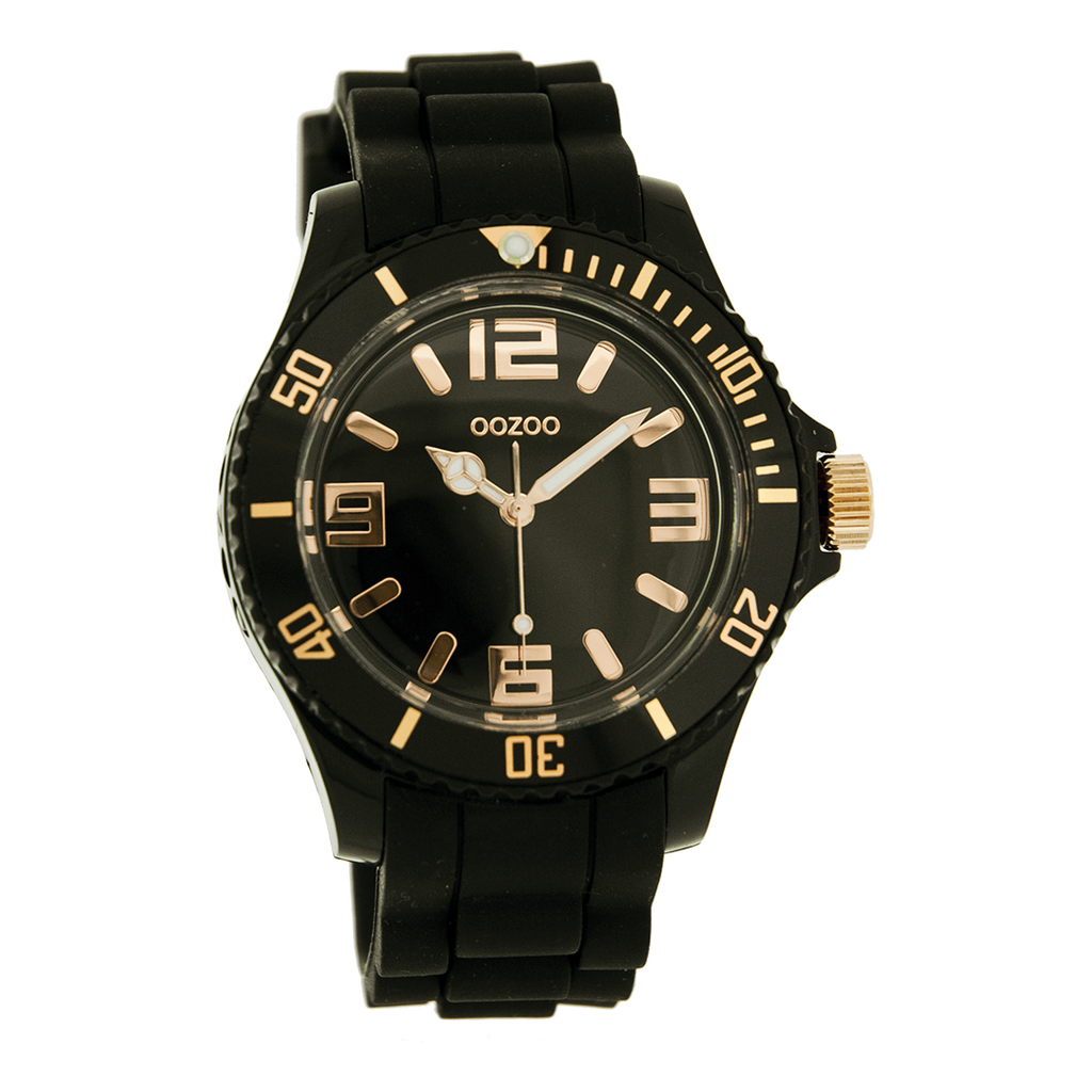 Black OOZOO watch with black rubber strap - C4354