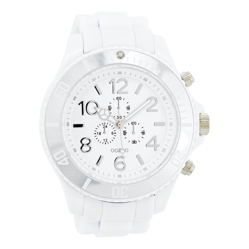 Silver coloured OOZOO watch with white rubber strap - C4820