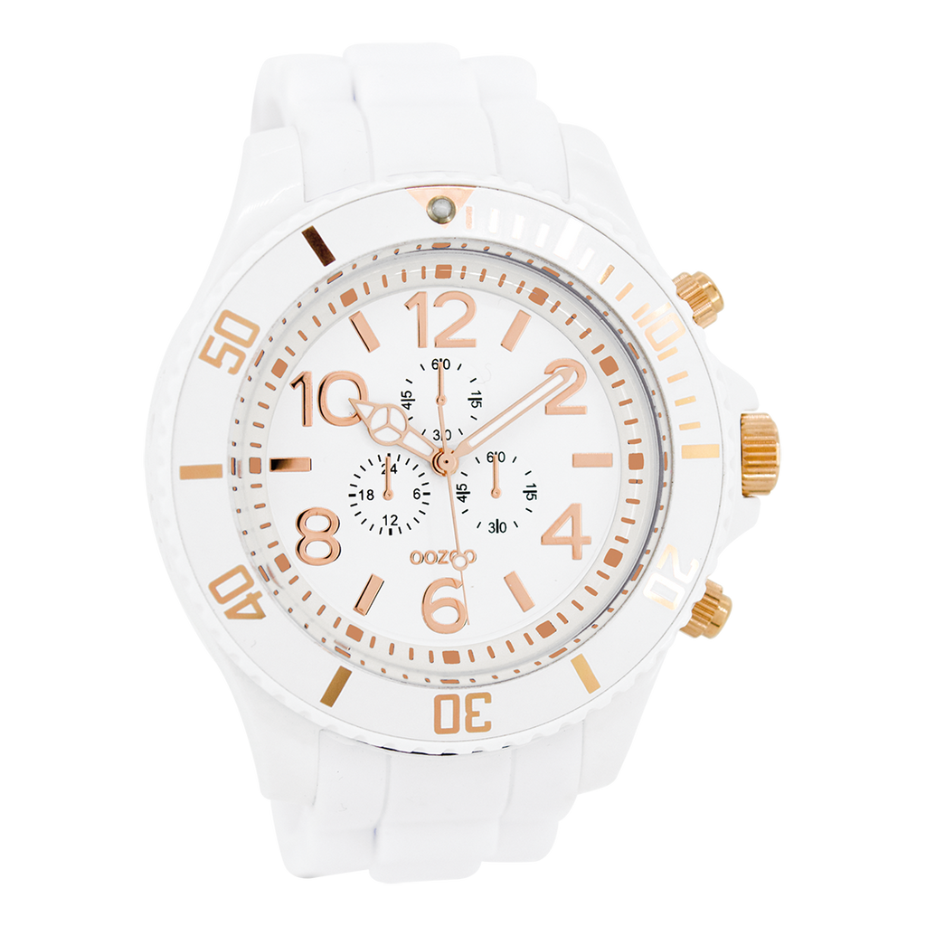 White OOZOO watch with white rubber strap - C4821