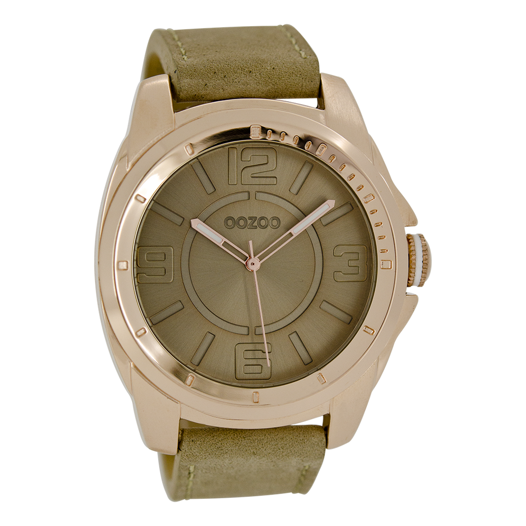 Rose gold coloured OOZOO watch with beige leather strap - C5336