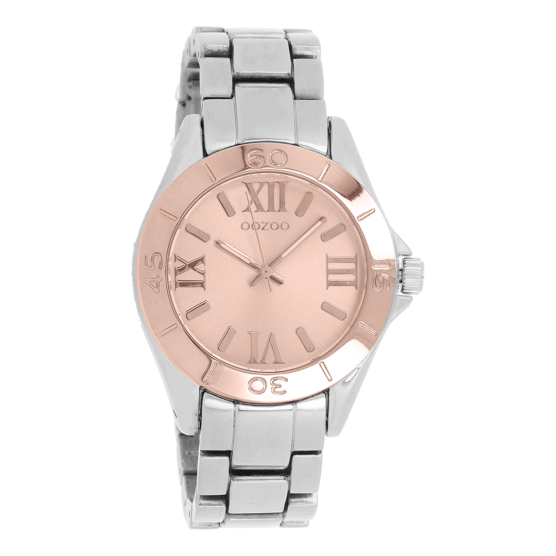 OOZOO Montre en couleur argent/couleur or rose avec bracelet en acier inoxydable en couleur argent - C5708
