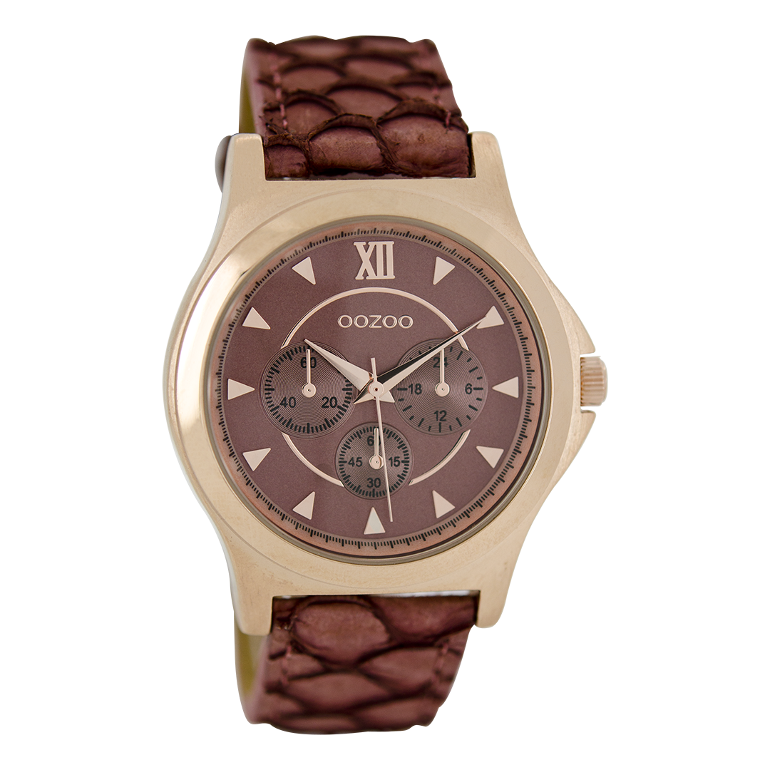 Rosé goudkleurige OOZOO horloge met koraalkleurige leren band - C6572
