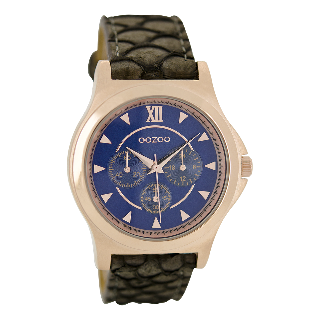 Rosé goudkleurige OOZOO horloge met donker bruine leren band - C6573