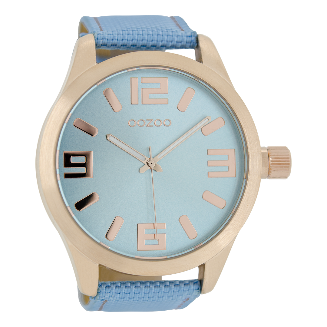 OOZOO Montre en couleur or rose avec bracelet montre NATO en bleu - C6614