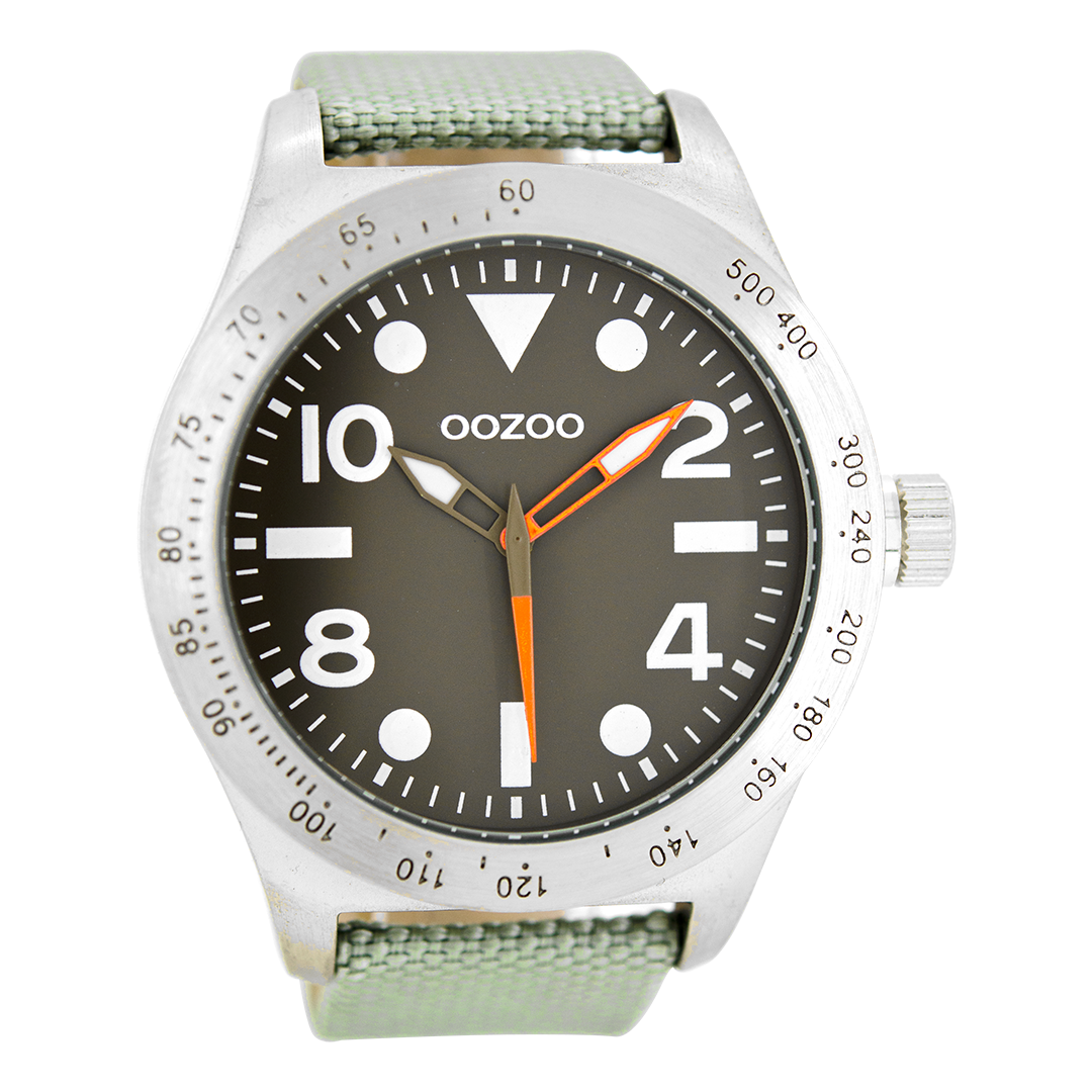 Silver coloured OOZOO watch with mint green NATO watch strap - C6750