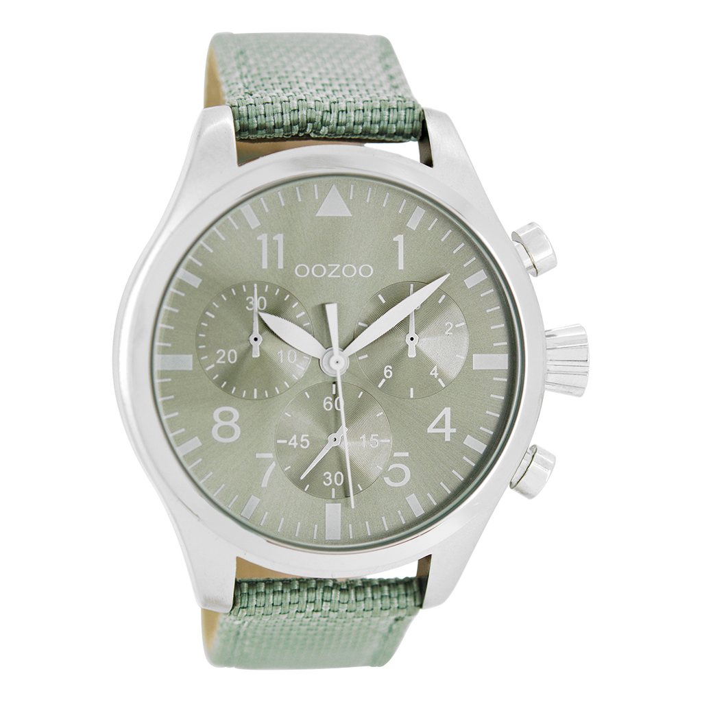 Silver coloured OOZOO watch with mint green NATO watch strap - C6795