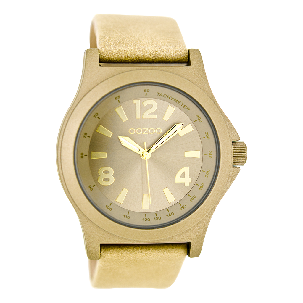 Gold coloured OOZOO watch with sand leather strap - C6875