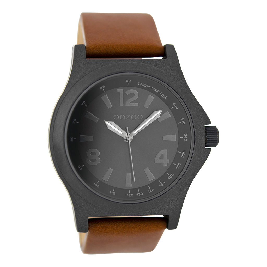 Black OOZOO watch with brown  leather strap - C6879