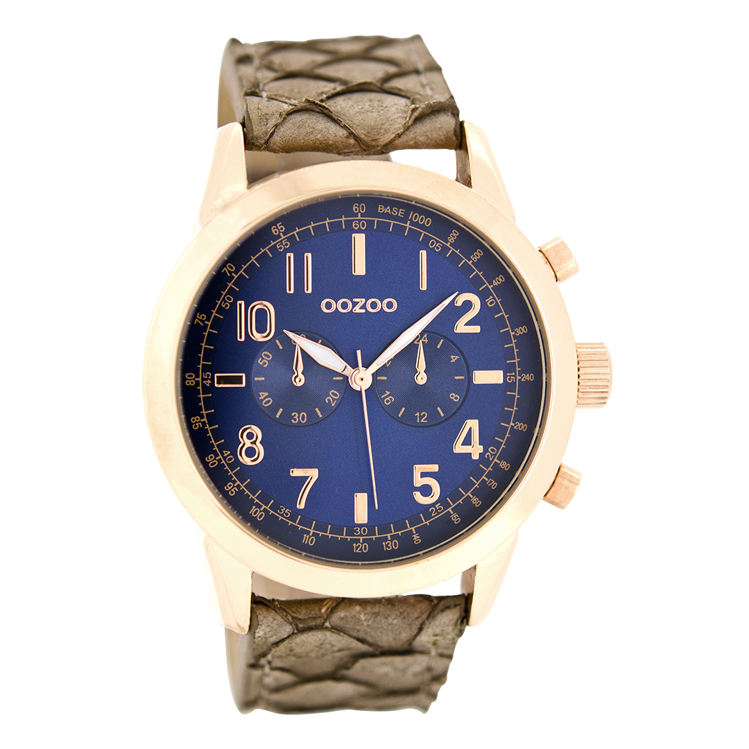 OOZOO Montre en couleur or rose avec bracelet en cuir en marron - C6887