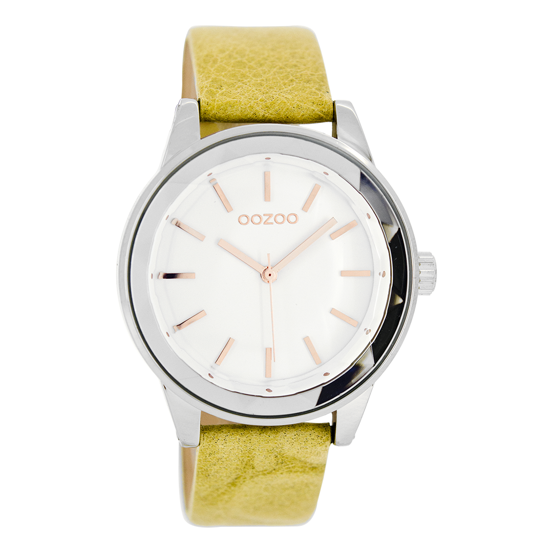 Zilverkleurige OOZOO horloge met zand leren band - C7530