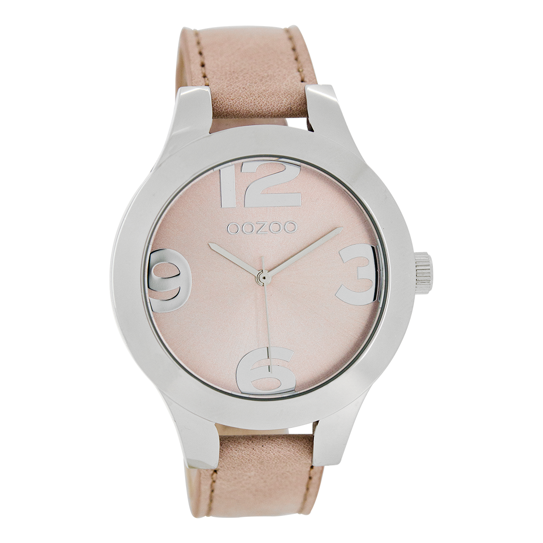 OOZOO Montre en couleur argent avec bracelet en cuir en rose tendre - C7590