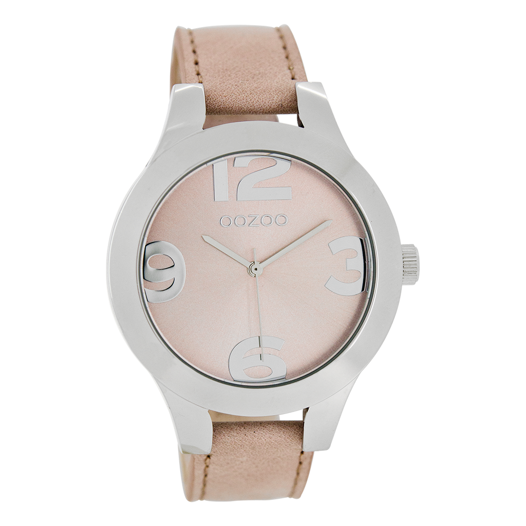 Silver coloured OOZOO watch with soft pink leather strap - C7590